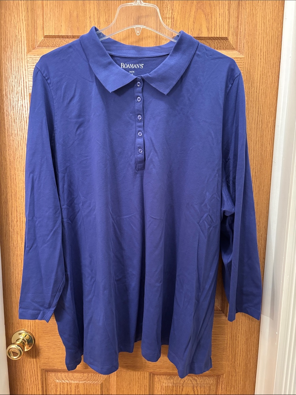Roaman's Long Sleeve Polo Top - Purple